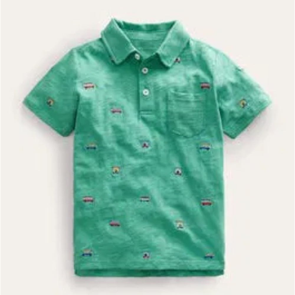 Boy’s Mini Boden Car Embroidered Slub Jersey Polo, Youth Size 9-10